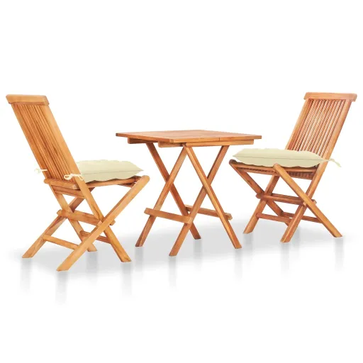 Conjunto Bistrô c/ Almofadões Cor Creme   Teca Maciça (3 pcs)