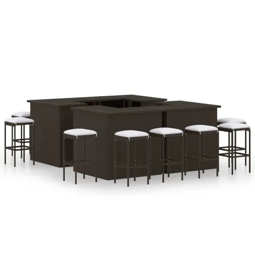 Conjunto de Bar p/ Jardim com Almofadões Vime PE Castanho (16 pcs)