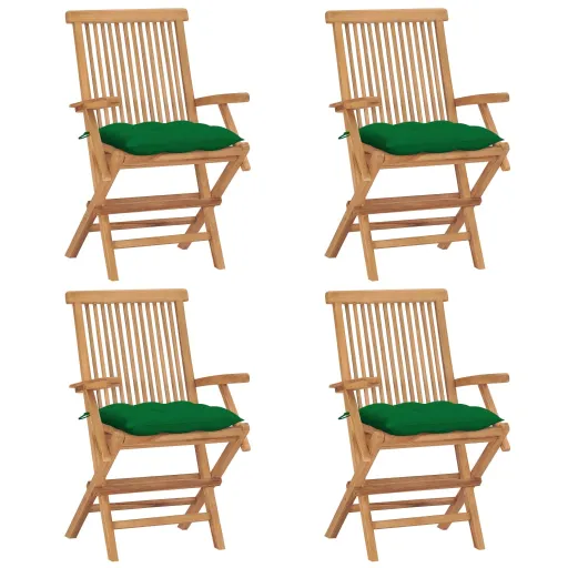 Cadeiras de Jardim c/ Almofadões Verdes   Teca Maciça (4 pcs)