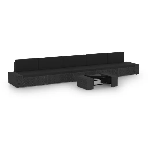 Conjunto Lounge de Jardim c/ Almofadões Vime PE Preto (6 pcs)