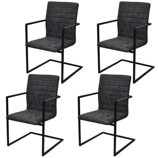 Cadeiras de Jantar Cantilever   Couro Artificial Preto (4 pcs)
