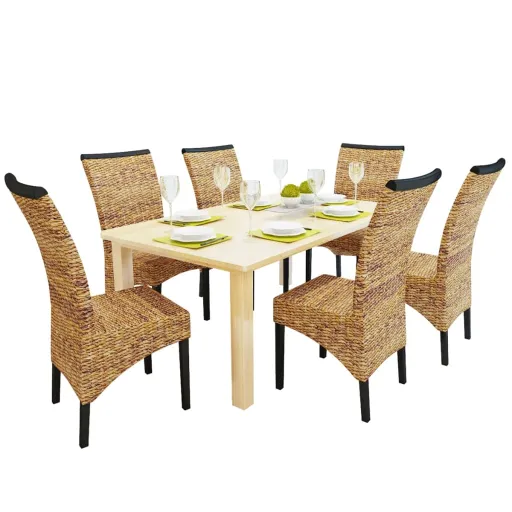Cadeiras de Jantar   Abacá e Madeira de Mangueira Maciça (6 pcs)
