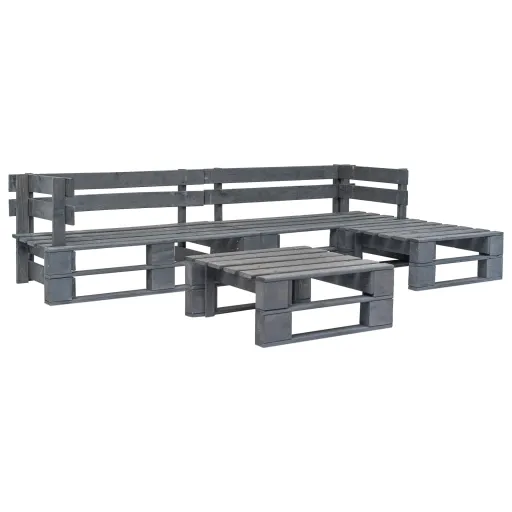 Conjunto Lounge de Jardim Paletes Madeira Cinzento (4 pcs)