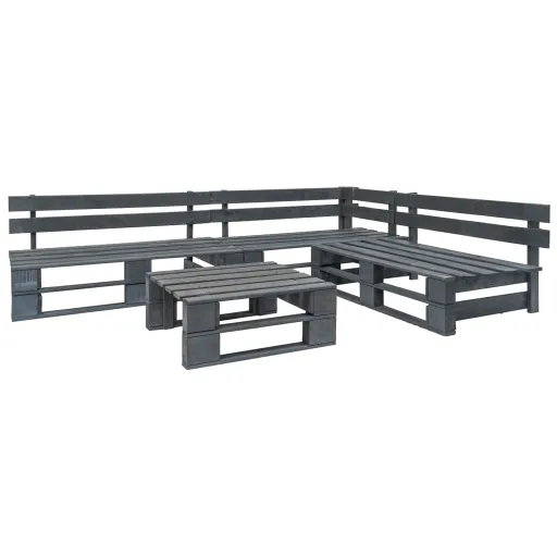 Conjunto Lounge de Jardim Paletes Madeira Cinzento (4 pcs)
