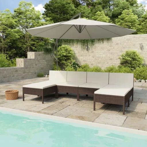 Conjunto Lounge Jardim c/ Almofadões Vime PE Castanho (6 pcs)