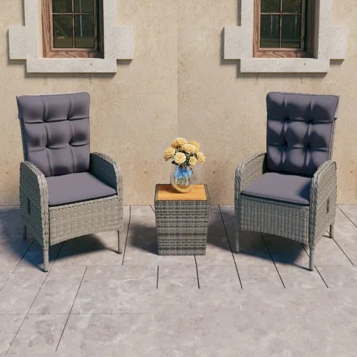 Conj. Bistrô Jardim Vime PE e Madeira de Acácia Cinzento (3 pcs)