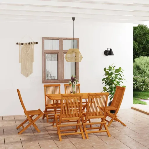 Conjunto de Jantar para Jardim Madeira de Teca Maciça (7 pcs)