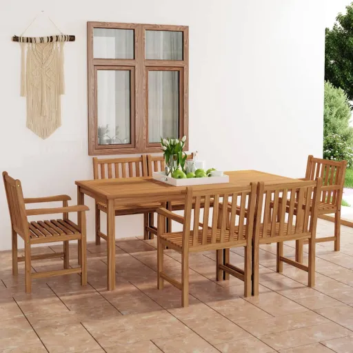 Conjunto de Jantar de Jardim de 7 Peças 180x90 cm Madeira de Teca Maciça