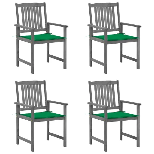 Cadeiras de Jardim com Almofadões   Acácia Maciça Cinza (4 pcs)