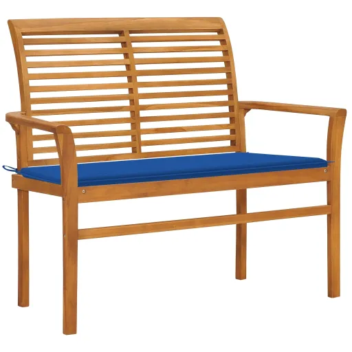 Banco de Jardim c/ Almofadão Azul Real 112 cm Teca Maciça
