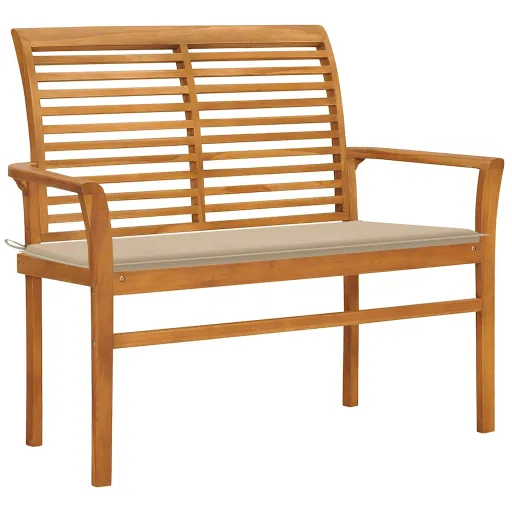 Banco de Jardim c/ Almofadão Bege 112 cm Teca Maciça