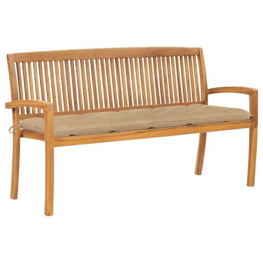 Banco de Jardim Empilhável c/ Almofadão 159 cm Teca Maciça