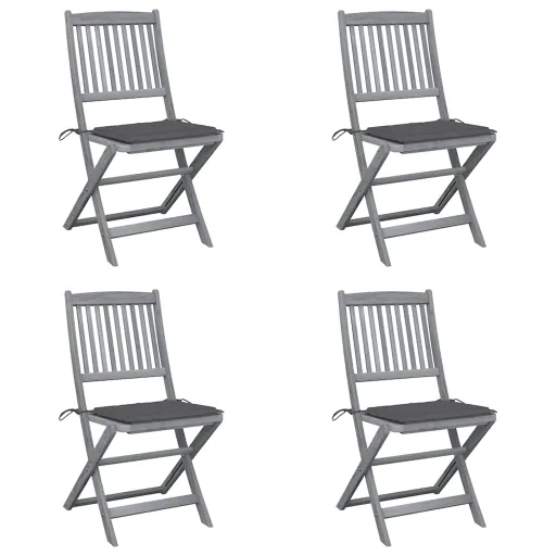 Cadeiras Exterior Dobráveis c/ Almofadões   Acácia Maciça (4 pcs)