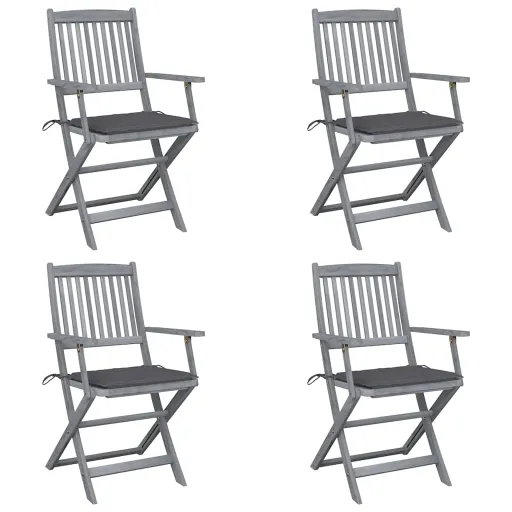 Cadeiras Exterior Dobráveis c/ Almofadões   Acácia Maciça (4 pcs)