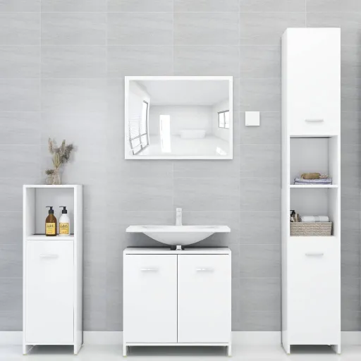 Conjunto de Móveis de Casa de Banho Contraplacado Branco (4 pcs)