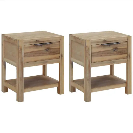 Mesas de Cabeceira com Gavetas   40x30x48 cm Acácia Maciça (2 pcs)