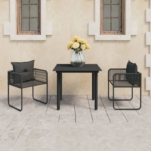 Conjunto de Jantar para Jardim Vime de PVC Preto (3 pcs)