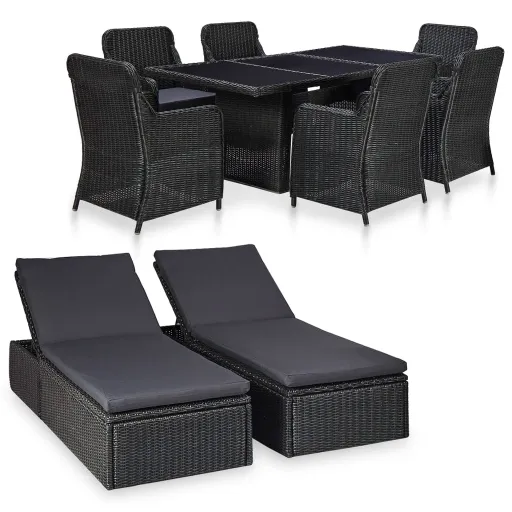 Conjunto de Jantar para Jardim Vime PE Preto (9 pcs)