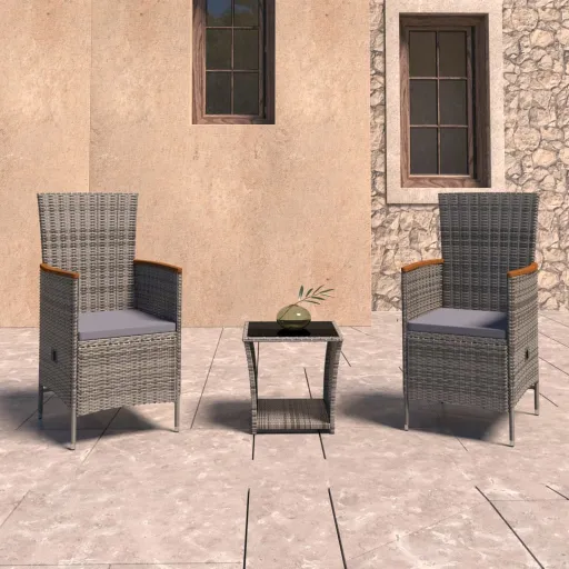 Conjunto Lounge de Jardim c/ Almofadões Vime PE Cinzento (3 pcs)