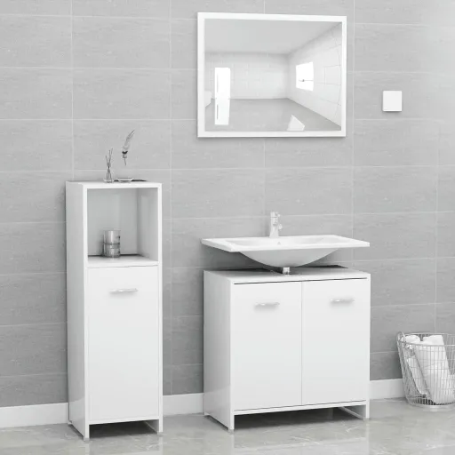 Conjunto de Móveis de Casa de Banho Contraplacado Branco (3 pcs)