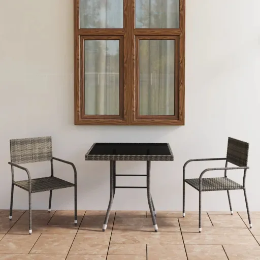 Conjunto de Jantar para Jardim Vime PE Antracite e Cinza (3 pcs)