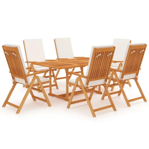 Conjunto de Jantar p/ Jardim c/ Almofadões Teca Maciça (7 pcs)