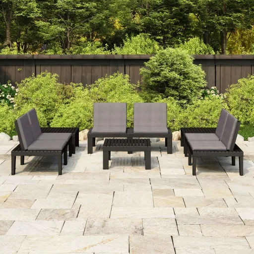 Conjunto Lounge de Jardim c/ Almofadões Plástico Cinzento (6 pcs)
