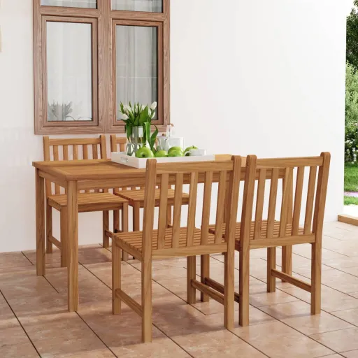 Conjunto de Jantar de Jardim de 5 Peças 150x90 cm Madeira de Teca Maciça