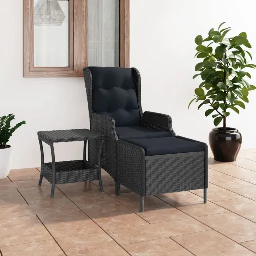 Conj. Lounge Jardim c/ Almofadões Vime PE Cinzento-Escuro (2 pcs)