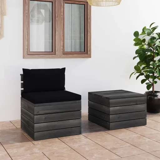 Conjunto Lounge de Paletes com Almofadões Pinho Maciço (2 pcs)