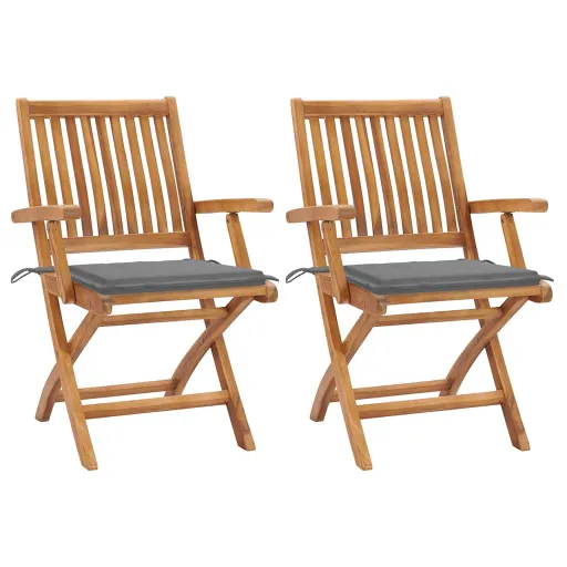 Cadeiras de Jardim c/ Almofadões Cinzentos   Teca Maciça (2 pcs)