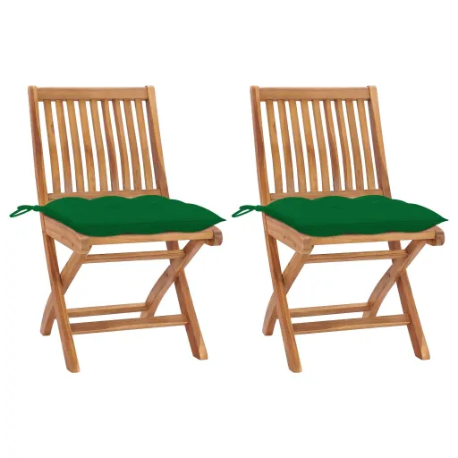 Cadeiras de Jardim c/ Almofadões Verde   Teca Maciça (2 pcs)