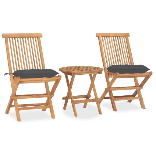 Conj. Jantar Dobrável Exterior c/ Almofadão Teca Maciça (3 pcs)