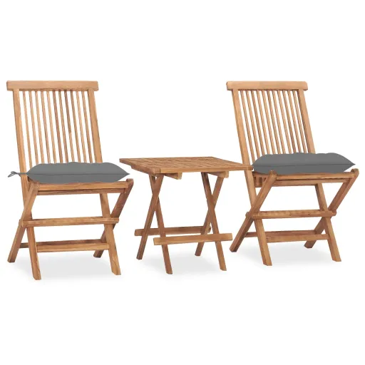 Conj. Jantar Dobrável Exterior c/ Almofadão Teca Maciça (3 pcs)