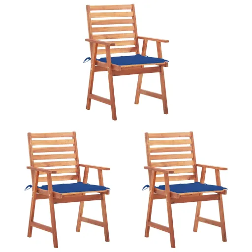 Cadeiras de Jantar p/ Jardim   c/ Almofadões Acácia Maciça (3 pcs)