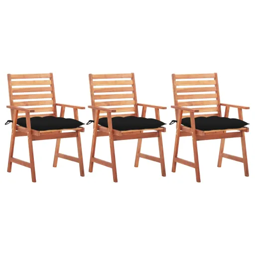 Cadeiras de Jantar p/ Jardim   c/ Almofadões Acácia Maciça (3 pcs)