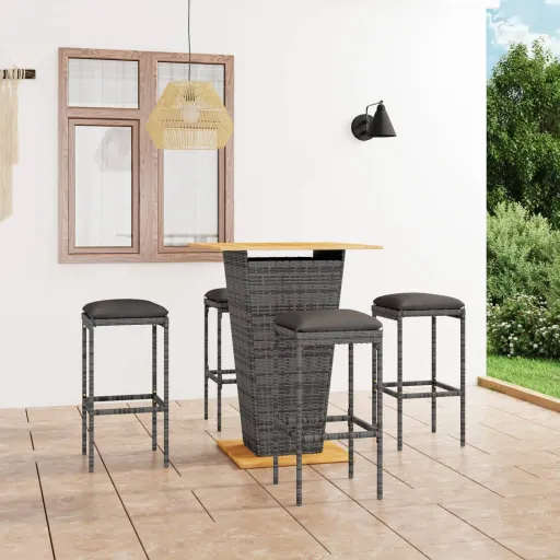 Conjunto de Bar p/ Jardim c/ Almofadões Vime PE Cinzento (5 pcs)