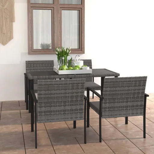 Conjunto de Jantar para Jardim Vime PE Cinzento (5 pcs)