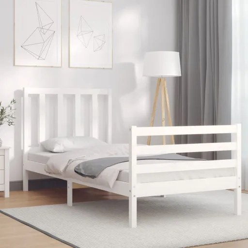 Estrutura Cama de Solteiro c/ Cabeceira Madeira Maciça Branco
