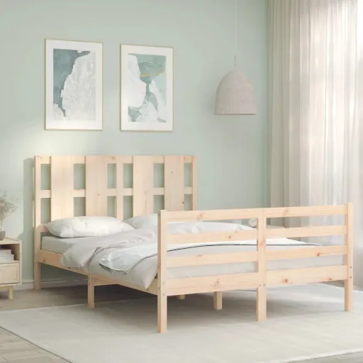 Estrutura de Cama de Casal com Cabeceira Madeira Maciça