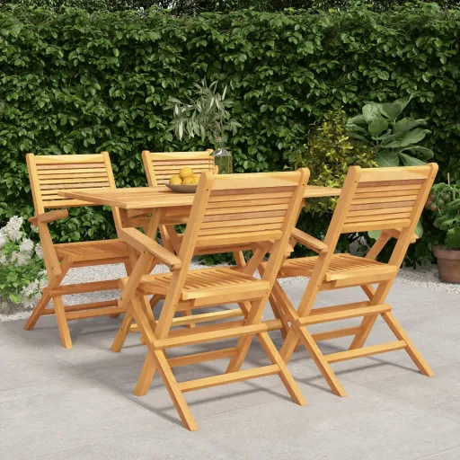 Conjunto de Jantar p/ Jardim Madeira de Teca Maciça (5 pcs)