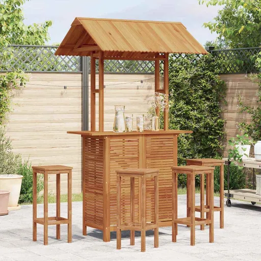 Mesa de Bar Exterior c/ Telhado 113x106x217 cm Acácia Maciça
