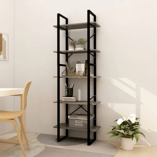 Estante com 5 Prateleiras 60x30x175 cm Madeira de Pinho Cinza