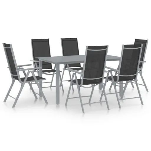 Conjunto de Jantar para Jardim Alumínio Prateado e Preto (7 pcs)