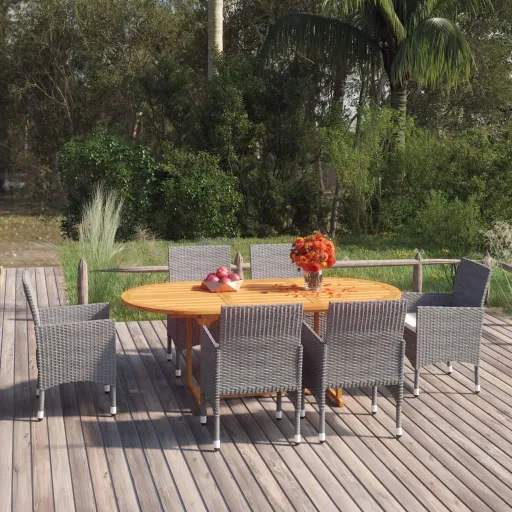 Conjunto de Jantar para Jardim Vime PE Cinzento (7 pcs)
