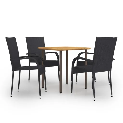 Conjunto de Jantar para Jardim Vime PE Preto (5 pcs)