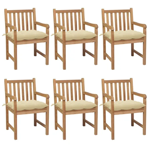 Cadeiras de Jardim c/ Almofadões Branco Nata   Teca Maciça (6 pcs)