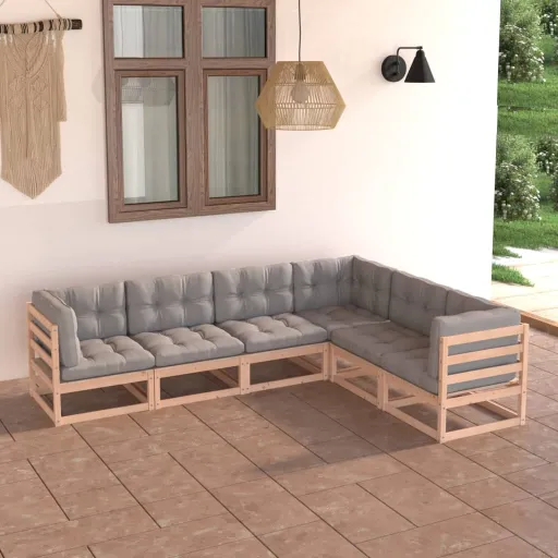 Conjunto Lounge de Jardim c/ Almofadões Pinho Maciço (6 pcs)