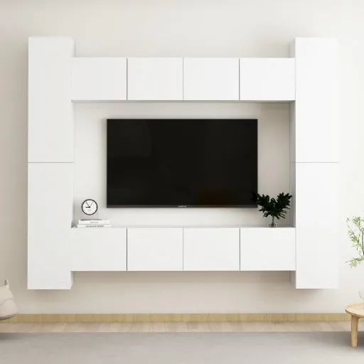 Conjunto de Móveis de TV Contraplacado Branco (8 pcs)