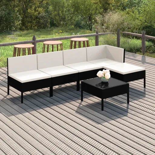 Conjunto Lounge de Jardim c/ Almofadões Vime PE Preto (6 pcs)